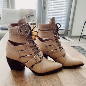 Chloe Rylee Embossed Leather Lace-Up Boots